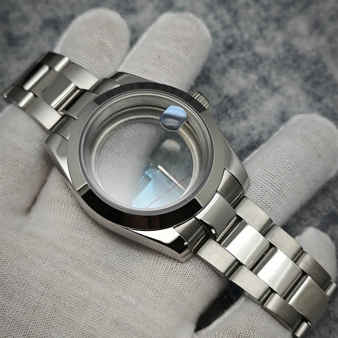 39mm Watch Case+ Strap Set Sapphire Glass Stainless Steel for NH35/NH36 Movement