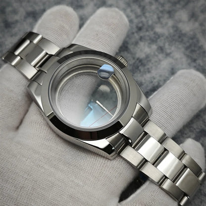 39mm Watch Case+ Strap Set Sapphire Glass Stainless Steel for NH35/NH36 Movement