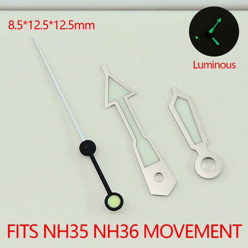 8.5*12.5*12.5mm Watch Hand For Mod Abalone NH35 NH36 Watch NeedleC3 Green Lume