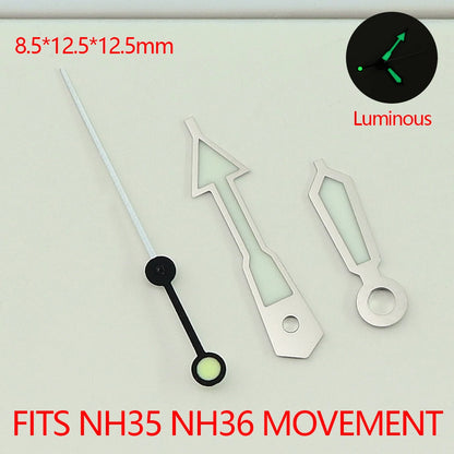 8.5*12.5*12.5mm Watch Hand For Mod Abalone NH35 NH36 Watch NeedleC3 Green Lume