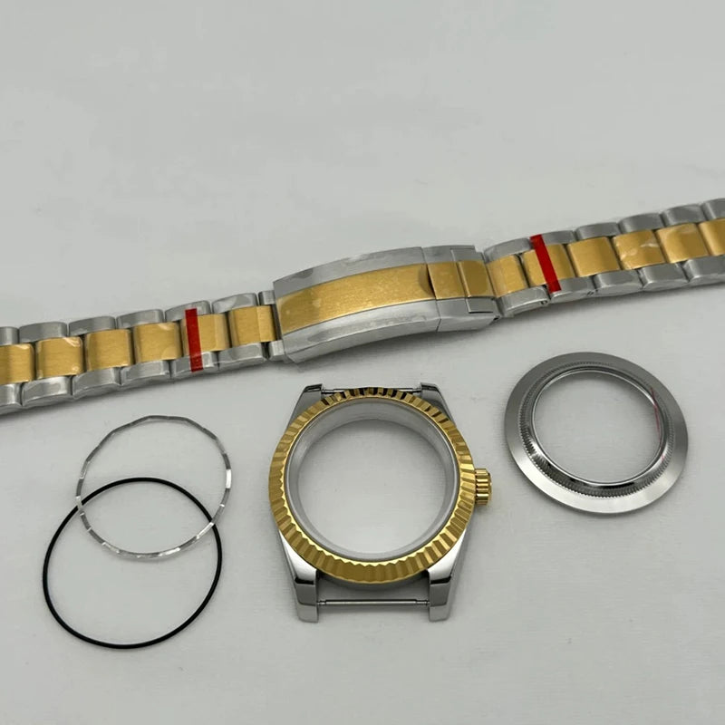 36/39mm Jubilee Strap Sapphire Magnifying Glass Steel Watch Case Fit NH35/NH36