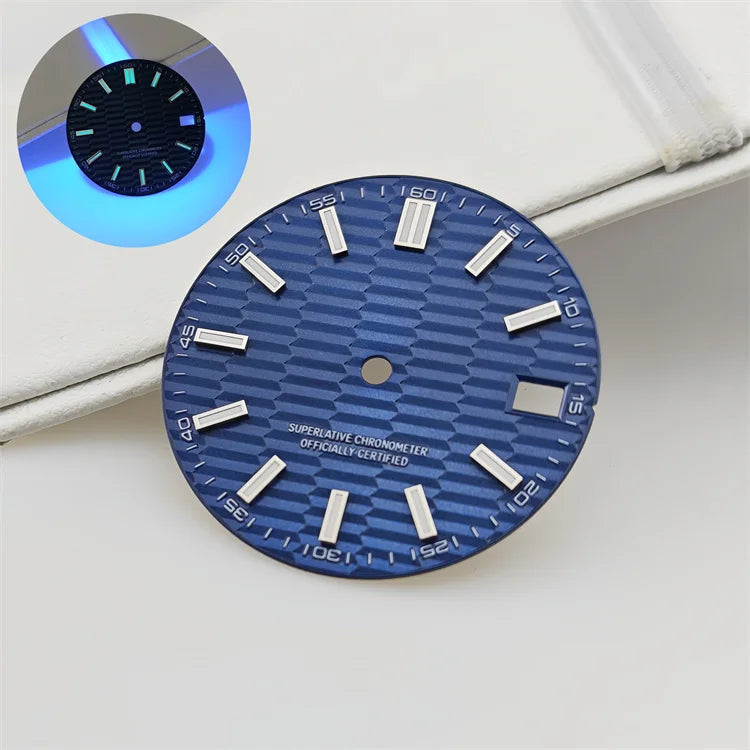 28.5mm Watch Dial Metallic Texture Surface Log BGW9 Luminous for NH35 Movement