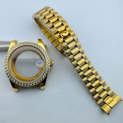 Diamond Decorated Steel Watch Case with Sapphire Glass Waterproof Fit NH35/NH36