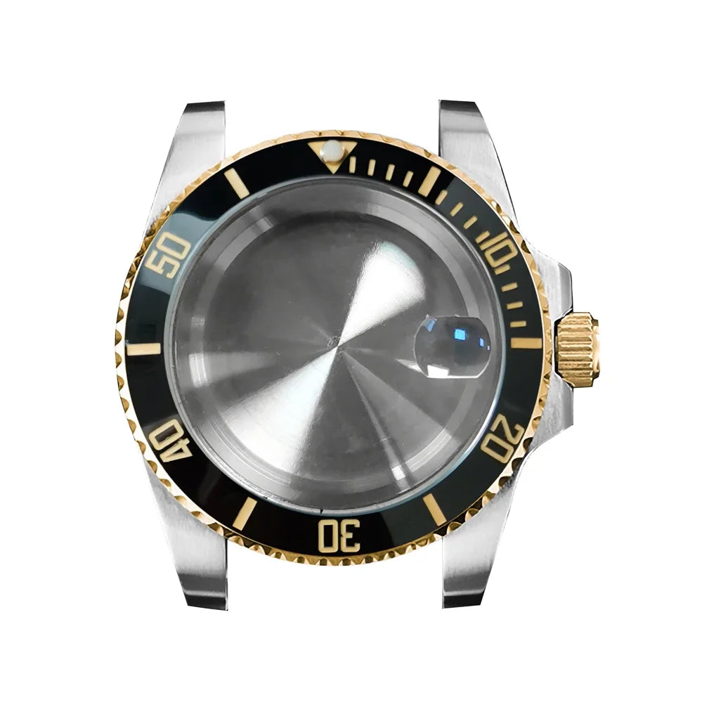 40mm Steel Gold Edge Watch Case Sapphire Date Magnifying Glass for NH35/NH36