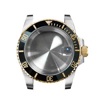 40mm Steel Gold Edge Watch Case Sapphire Date Magnifying Glass for NH35/NH36