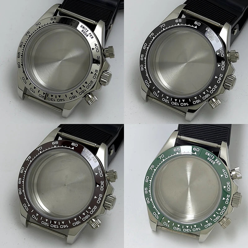 316L Steel 39mm Silver Watch Case Sapphire Glass Ceramic/Steel Bezel Fit VK63