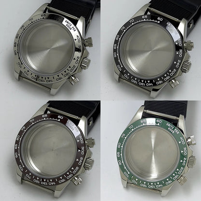 316L Steel 39mm Silver Watch Case Sapphire Glass Ceramic/Steel Bezel Fit VK63