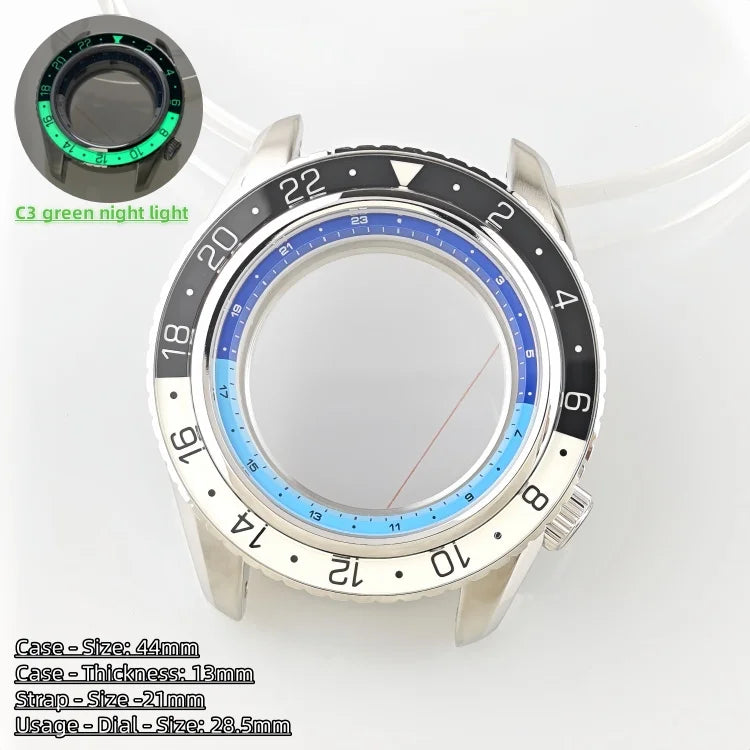 44mm Watch Case Green Luminous GMT Sprite Bezel Diving Case for NH34/NH35