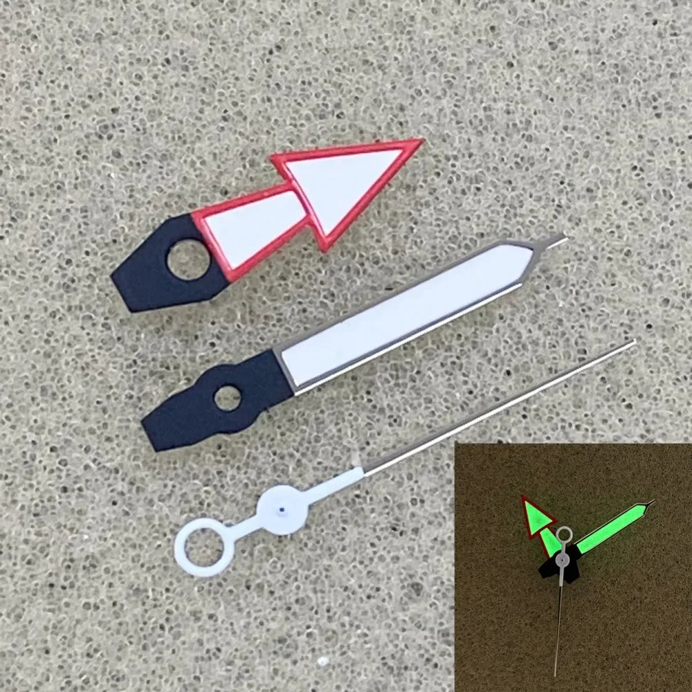 Red and White Arrow Shape Green Luminous Watch Hands for NH35/NH36/4R/7S