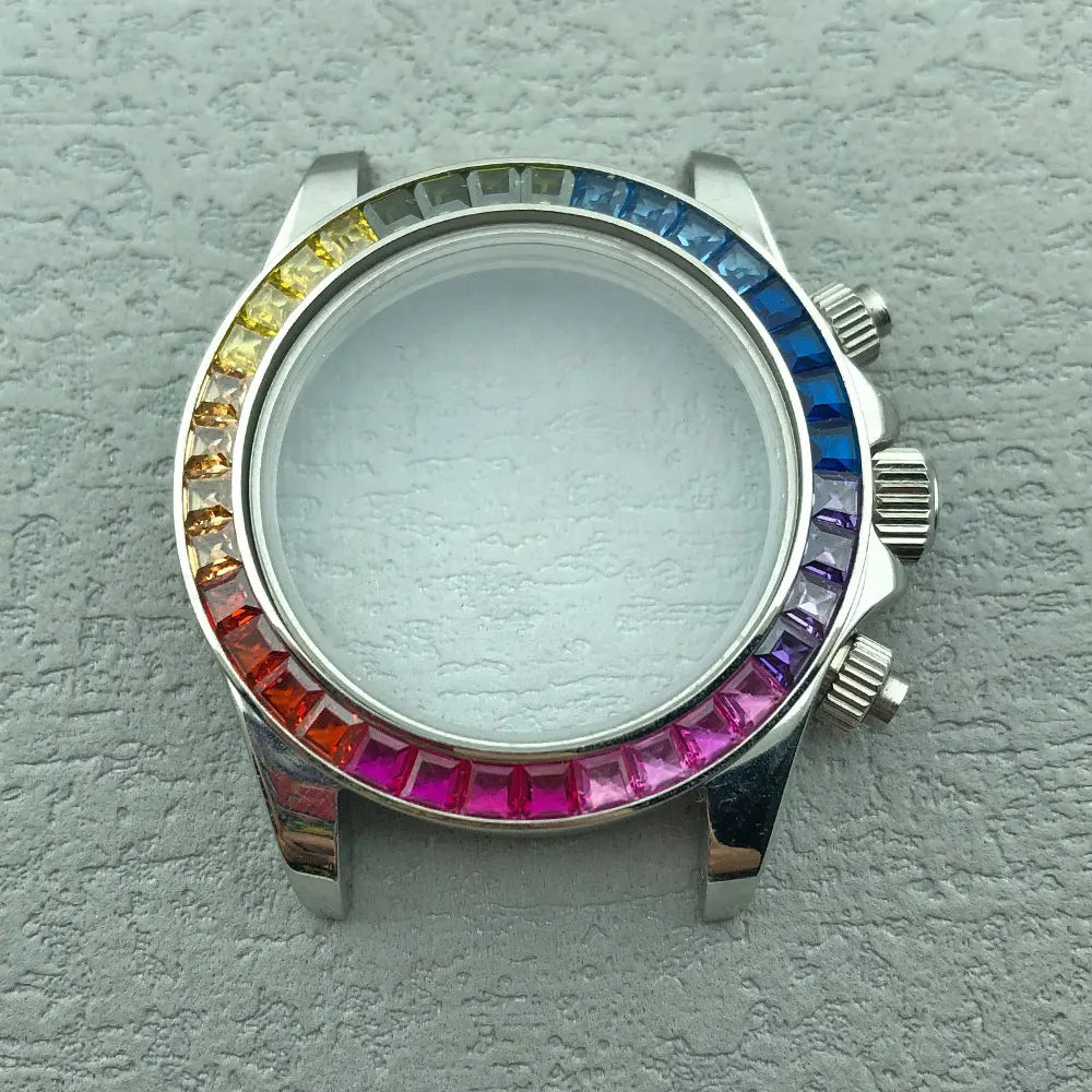 40mm Diamond Bezel Aurora Dial 316l Steel Sapphire Glass Case Suitable For VK63
