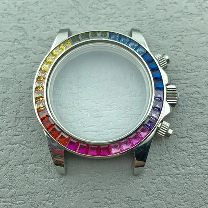 40mm Diamond Bezel Aurora Dial 316l Steel Sapphire Glass Case Suitable For VK63