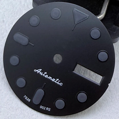 28.5mm S Logo Dial Dual Calendar SKX Watch Dial Gteen Luminous Fit NH36/4R36