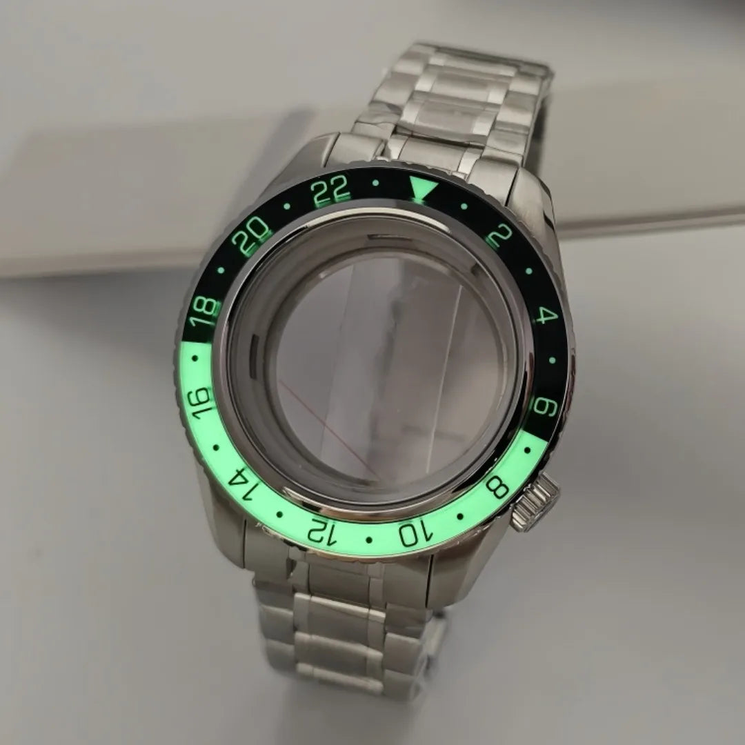44mm 316L Watch Cases With Green Luminous Bezel for NH34/NH35/NH36/4R35A/4R36A