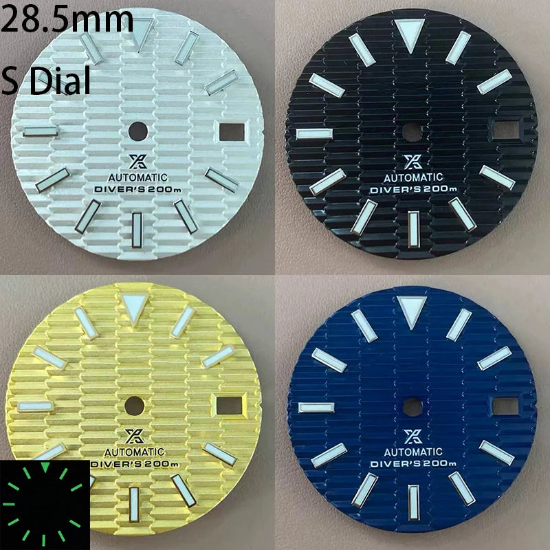 28.5mm NH35 Dial S Logo Dial 3D Ripples Watch Dial For NH35/NH36 Vertical Lines