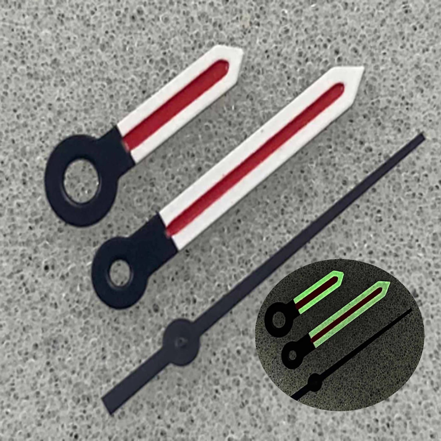 Black+Red+White Watch Hands with Green Luminous for NH35 NH36 4R 7S Movement