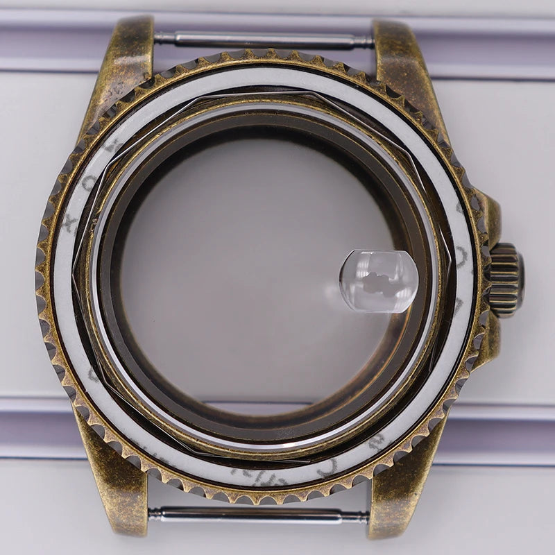 Bronze 40mm Watch Case Ceramic Bezel For SUB NH35/36/34/38/70 Sapphire Glass