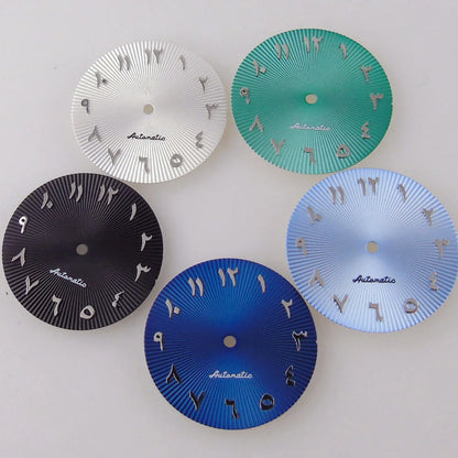 29mm ice blue Middle East numeral dial for 36-39mm fluted bezel watches, compatible with Miyota NH35/NH36 ETA PT.