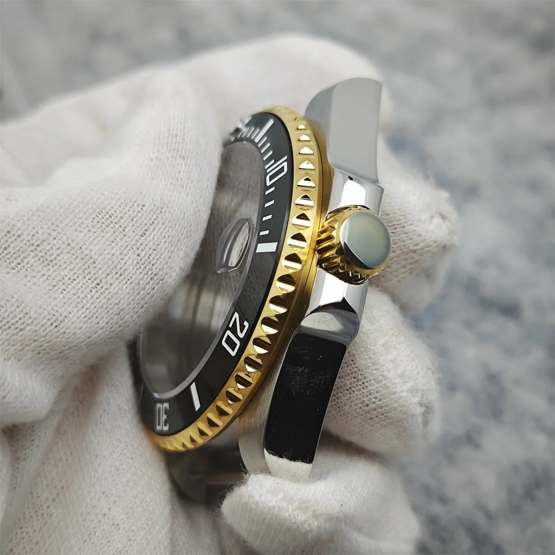 40mm Steel Gold Edge Watch Case Sapphire Date Magnifying Glass for NH35/NH36