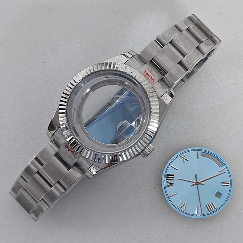 41mm Silver Watch Case+Oyster Strap+Dial+Hands 28.5mm Dial Waterproof Fit 8285