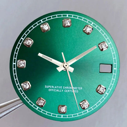 Mod Diamond Index 28.5mm watch dial in silver blue green, compatible with NH35A NH36A automatic movements.