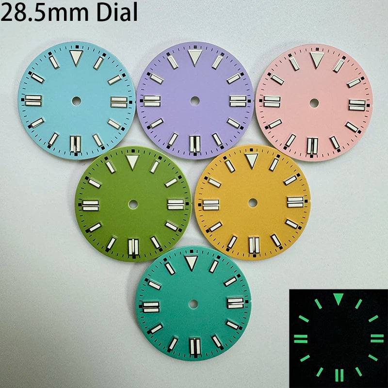 28.5mm No Logo Multicolor Face with Luminous Watch Dial for NH35/NH36/4R/8215