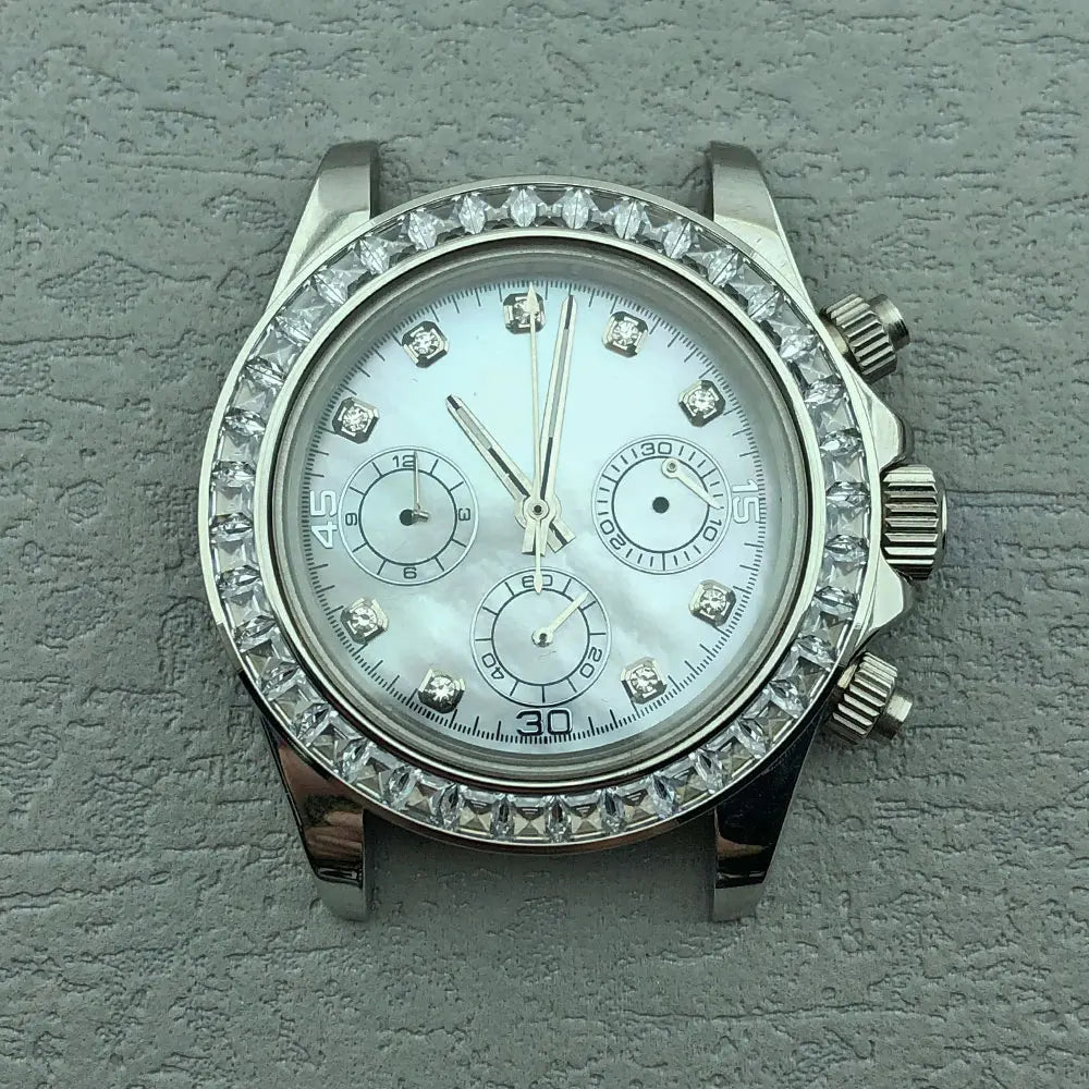 40mm Diamond Bezel Aurora Dial 316l Steel Sapphire Glass Case Suitable For VK63