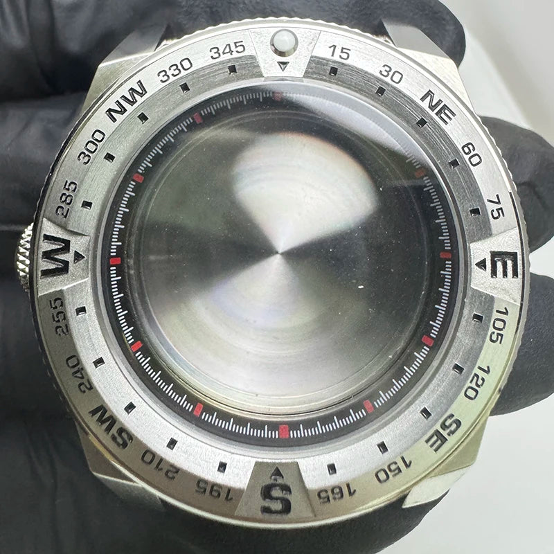 43mm Silver Case+Aluminum Bezel+BlackRed Chapter Ring Waterproof Fit NH35/NH36
