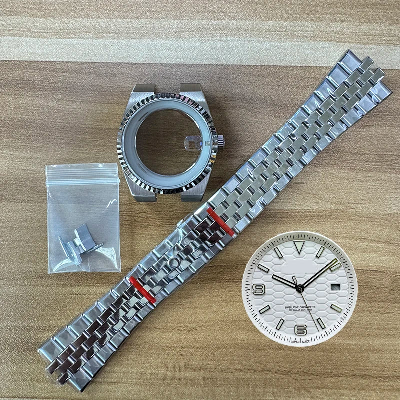 39.5mm Land-Dweller Watch Case Set Strap+Dial+Hands Lume Sapphire Glass Fit NH35