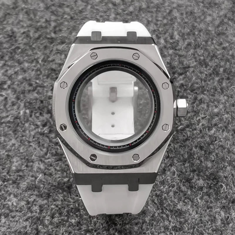 41mm 316L Steel Case+Strap+Ring Sapphire Glass Watch Case Fit NH35/NH36