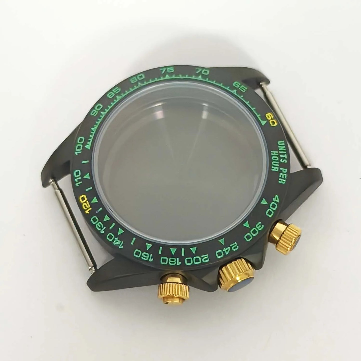 39mm Watch Case Black Green Gold Case with Sapphire Glass for VK63 Movement