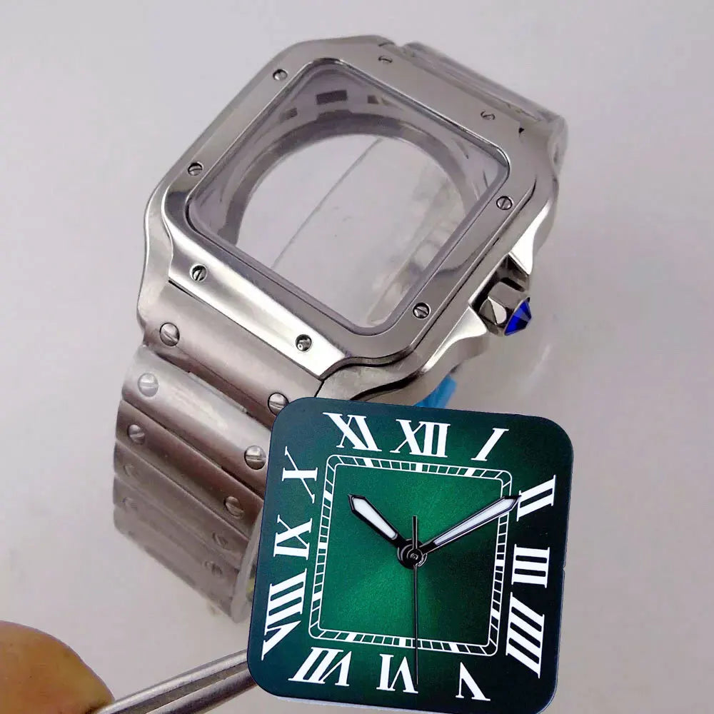 38mm Silver Watch Case Dial set Sapphire Glass Fit NH35 NH36 for Santos Style