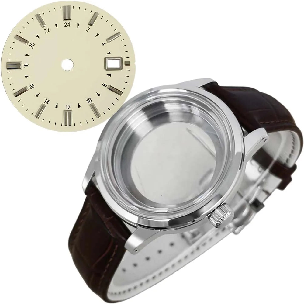 39mm Steel Watch Case Strap Dial for NH35 NH36 4R 7S PU Leather Strap 31mm Dial