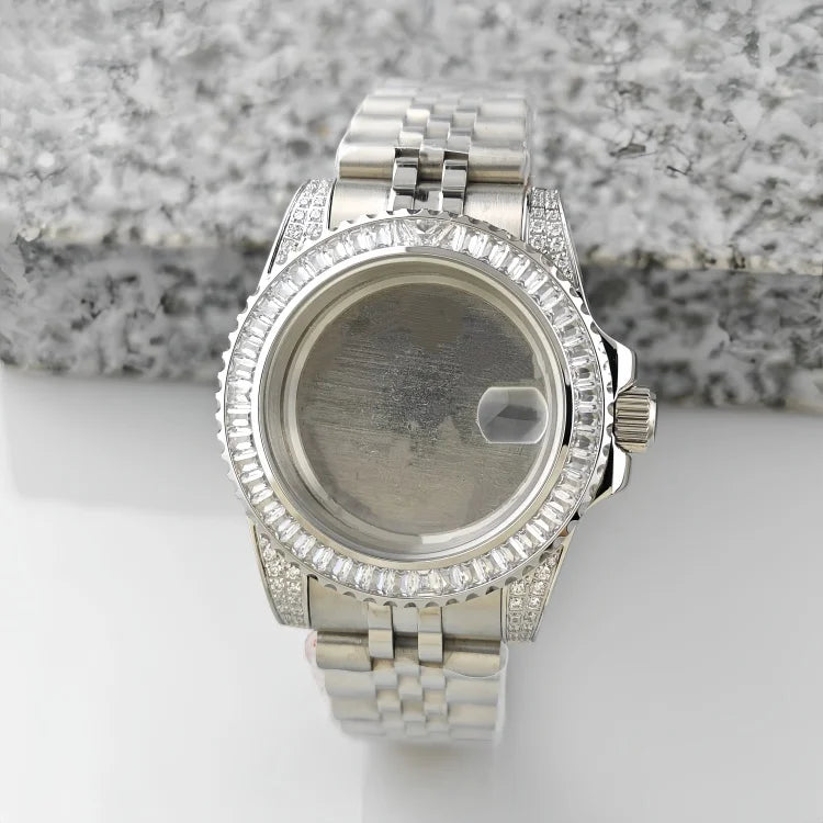 40.5mm Watch Case Set SUB Diamond Ring with Sapphire Glass for H35/NH36/NH34/4R35/4R35