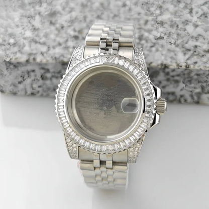 40.5mm Watch Case Set SUB Diamond Ring with Sapphire Glass for H35/NH36/NH34/4R35/4R35