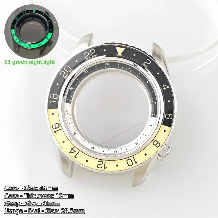 44mm Watch Case Green Luminous GMT Sprite Bezel Diving Case for NH34/NH35