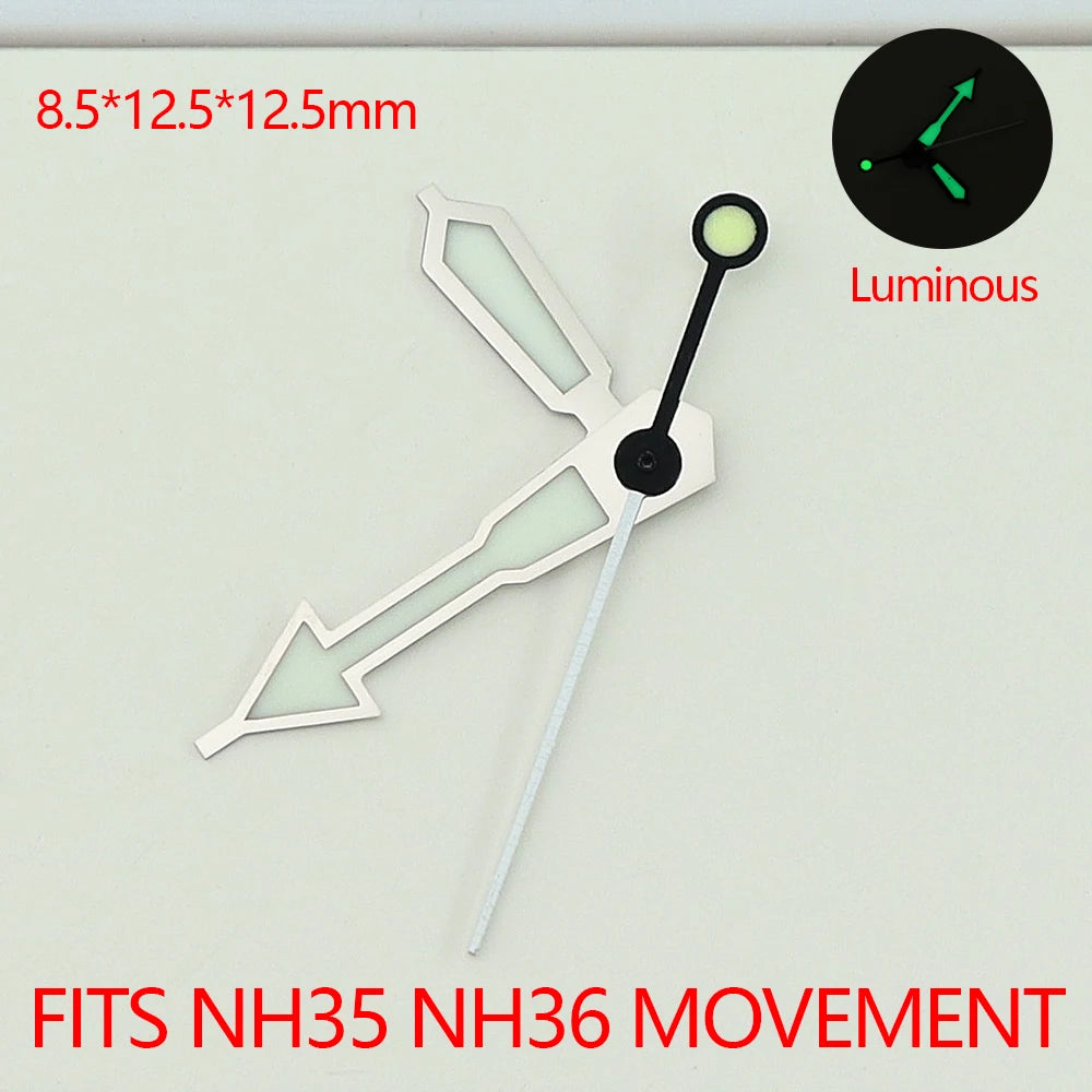 8.5*12.5*12.5mm Watch Hand For Mod Abalone NH35 NH36 Watch NeedleC3 Green Lume