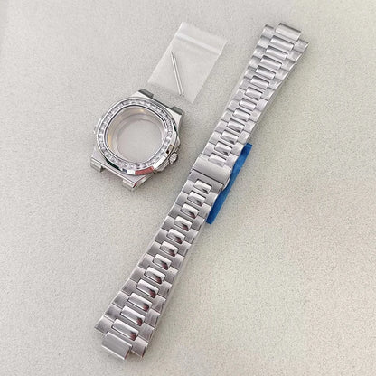 41mm Silver Watch Case+Strap Diamond inlaid Material Waterproof Fit NH35/NH36