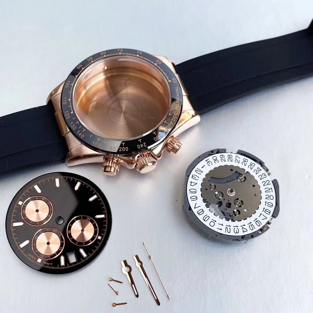 39mm Steel Case+Dial+movt+band with Sapphire Glass Set for VK63 VK64 Movement