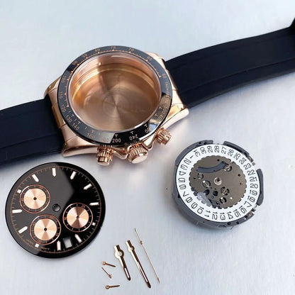 39mm Steel Case+Dial+movt+band with Sapphire Glass Set for VK63 VK64 Movement