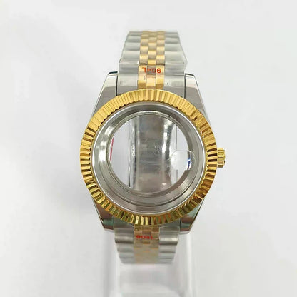 41mm Silver-Gold Classic Style Watch Case+Strap 28.5mm Dial Waterproof Fit 8285