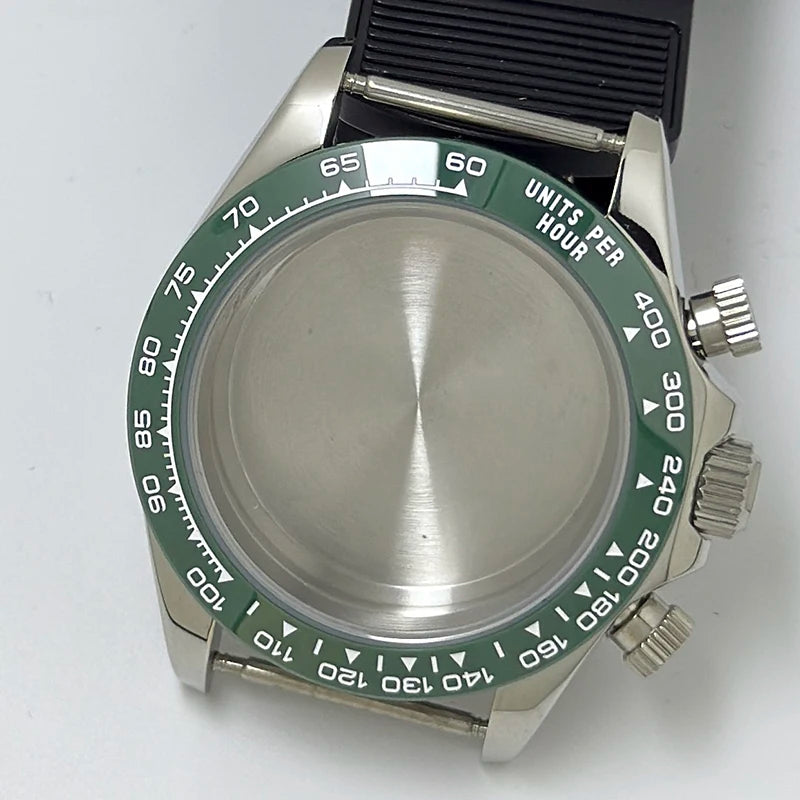 316L Steel 39mm Silver Watch Case Sapphire Glass Ceramic/Steel Bezel Fit VK63