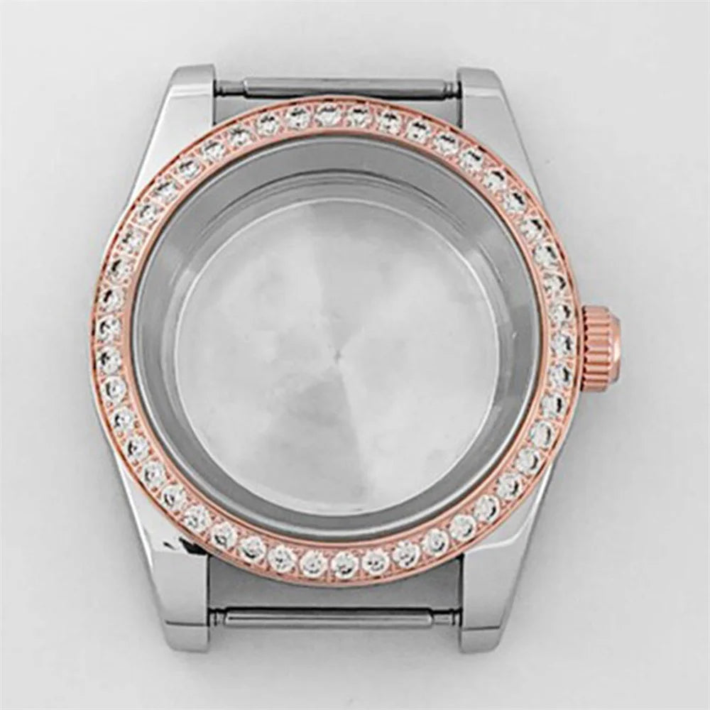 39mm Diamond Watch Case for NH35/36 Sapphire Glass Crystal Bezel Stainless Steel