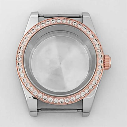 39mm Diamond Watch Case for NH35/36 Sapphire Glass Crystal Bezel Stainless Steel