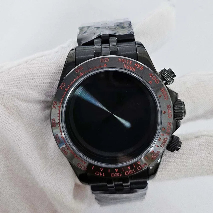 39mm Black Watch Case Strap Set for VK63 Shell Sapphire Glass Case Watchband