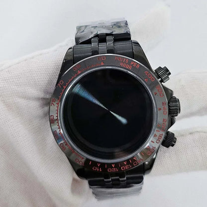 39mm Black Watch Case Strap Set for VK63 Shell Sapphire Glass Case Watchband