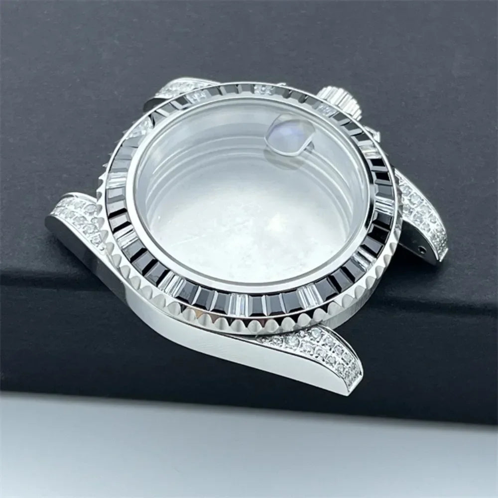 40.5mm Diamond Steel Watch Case with Strap Sapphire Glass for NH34/NH35/NH36