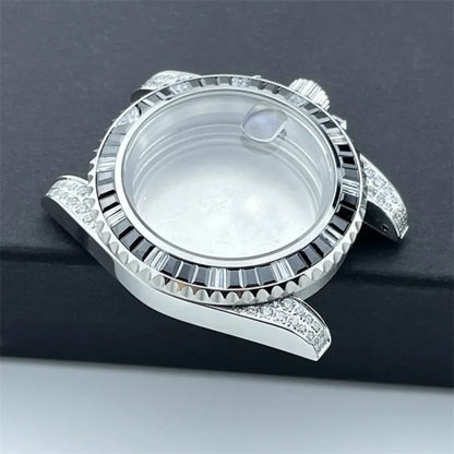 40.5mm Diamond Steel Watch Case with Strap Sapphire Glass for NH34/NH35/NH36