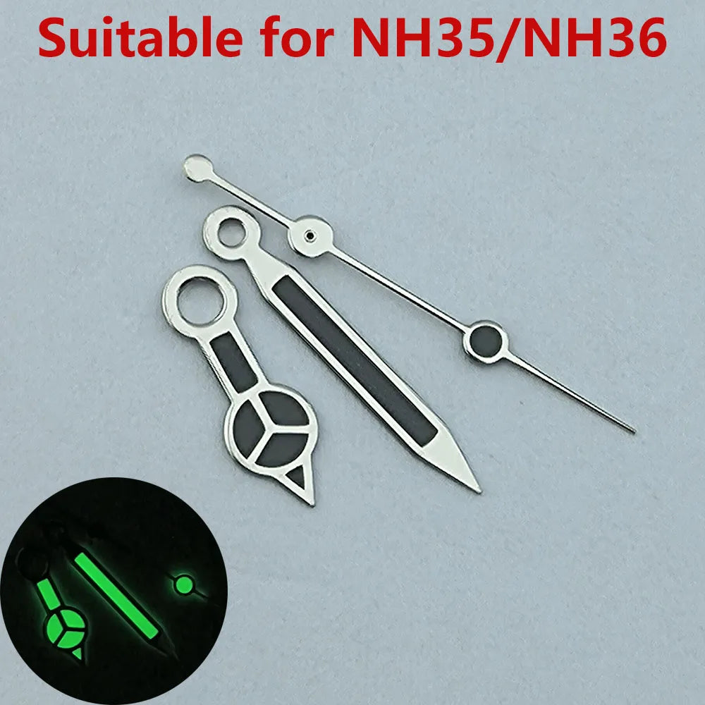Modified 3 Hands Watch Hands with Green luminous /No luminous for NH35 NH36
