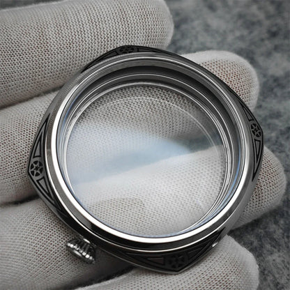 45mm 316L Steel Watch Carved Polished/Brushed Watch Case for ETA 6497/6498