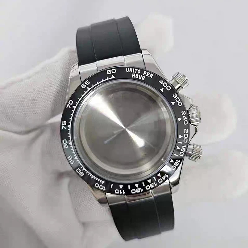 316L Steel 39mm Silver Case+Watch Rubber Strap Case Fit VK63 Modified Part
